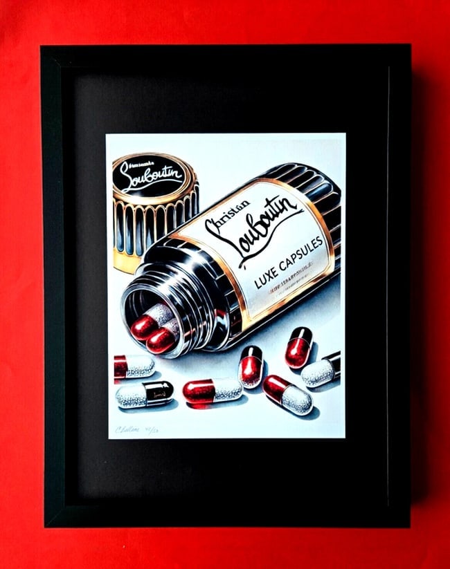 CHIARA BELLINI | LOUBOUTIN COMFORT PILLS Hand Signed Authentic Print | COA: In her latest project, Chiara Bellini launched a collection of pop art-inspired soup cans titled Luxury Soup Cans.Inspired by pop art icons like Andy Warhol and his famous soup can series,Bellini rein