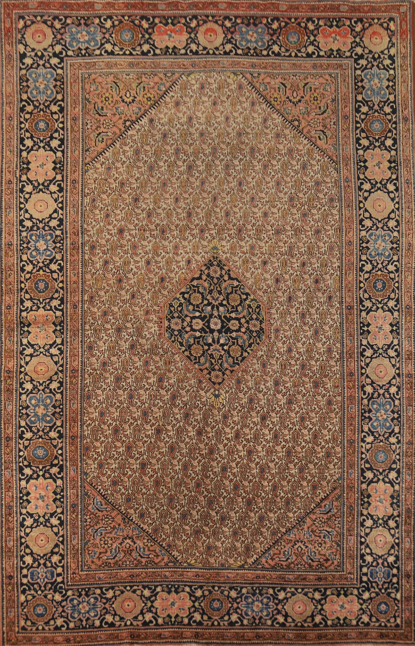 Pre-1900 Vegetable Dye Sarouk Farahan Persian Area Rug 5x8: Title: Pre-1900 Vegetable Dye Sarouk Farahan Persian Area Rug 5x8 Description:A Beautiful Genuine Iran ( Persia ) Sarouk (Farahan) rug is Hand Knotted by skillful weavers in Iran ( Persia