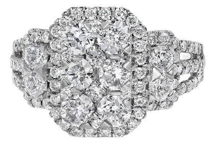 14K White Gold 2 1/4 Cttw Diamond Cocktail Cluster Ring (G-H Color, SI2-I1 Clarity) - Size 7