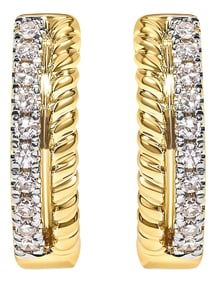 10K Yellow Gold 1/10 Cttw Diamond and Rope Twist Huggy Hoop Earrings (H-I Color, I1-I2 Clarity)