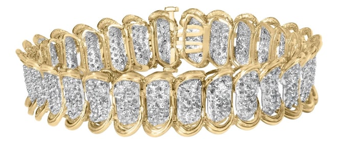 10K Yellow Gold 4.00 Cttw Pave Diamond Classic Link 7" Bracelet (I-J Color, I2-I3 Clarity)