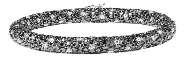18K White Gold 20.0 Cttw Black and White Pave Set Diamond Eternity Snake Skin Style Tennis Bracelet