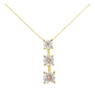 10K Yellow Gold 1/4 cttw Miracle-Set Brilliant Round Cut Diamond Graduating 3 Stone Drop 18" Pendant