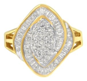 10K Yellow Gold Diamond Cluster Ring (3/4 Cttw, J-K Color, I2-I3 Clarity) - Size 7-1/2