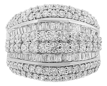 .925 Sterling Silver 2.00 Cttw Round and Baguette-Cut Diamond Cluster Ring (H-I Color, I1-I2 Clarity