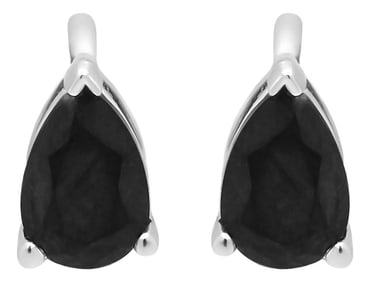14K White Gold 1.0 Cttw Treated Black Pear Shaped Solitaire Diamond 3 Prong Stud Earrings (Black Col