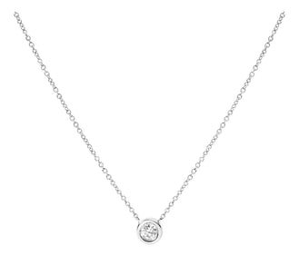 14K White Gold 1/5 Cttw Lab Grown Diamond Modern Bezel-Set Solitaire 16"-18" Pendant Necklace (F-G C