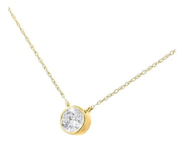 14K Yellow Gold Plated .925 Sterling Silver 1/10 Cttw Round-Cut Diamond Bezel 18" Pendant Necklace (