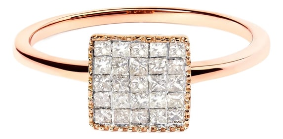 10K Rose Gold 1/3 Cttw Invisible Set Princess Cut Diamond Composite Square Shape Ring for Women (H-I