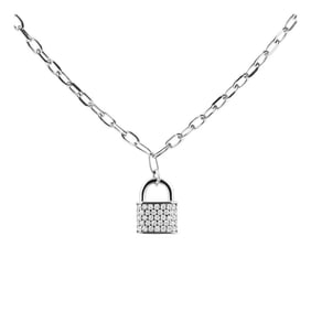 .925 Sterling Silver 1/4 Cttw Diamond Lock 16" Pendant Necklace with Paperclip Chain (H-I Color, SI2