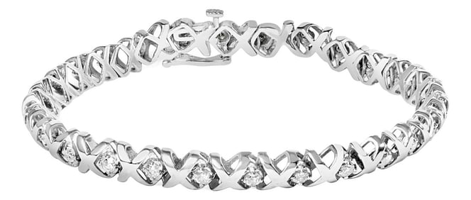 10K White Gold 1 1/2 Cttw Diamond Alternating Diamond and X-Link 7.5" Tennis Bracelet (H-I Color, I2