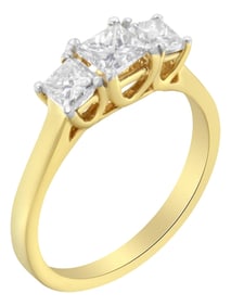 10K Yellow Gold Princess-Cut Diamond Three Stone Band Ring (1 Cttw, J-K Color, I1-I2 Clarity) - Size