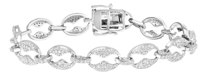 14K White Gold 1 1/2 Cttw Round Diamond Set Link Bracelet (I-J Color, I1-I2 Clarity) - 7"