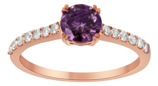 10K Rose Gold 1/4 Cttw Diamond and 6MM Amethyst Gemstone Halo Ring(H-I Color, I1-I2 Clarity) - Ring