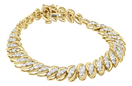 10K Yellow Gold 5.0 Cttw Diamond Double Row S-Link Cuban Bracelet (J-K Color, I2-I3 Clarity) - 7.25"