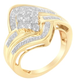10K Yellow Gold Diamond Bypass Cluster Ring (1 Cttw, I-J Color, I2-I3 Clarity) - Size 8