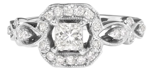 14K White Gold Diamond 3/4 Cttw Diamond Halo Style and Woven Shank Engagement Ring (G-H Color, VS2-S