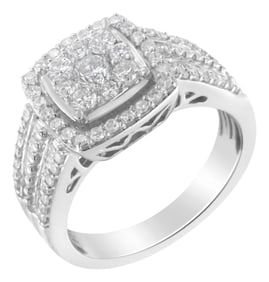 10K White Gold Diamond Cluster Ring (1 Cttw, H-I Color, I1-I2 Clarity) - Size 7-1/4
