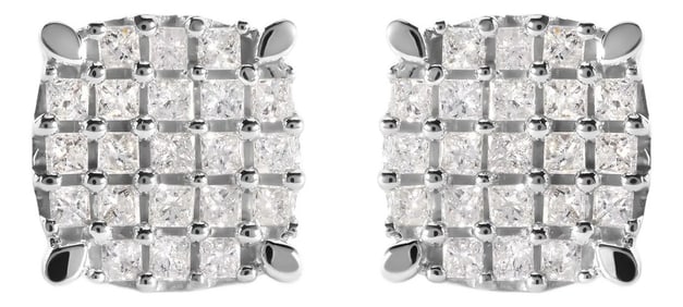 10K White Gold 3/4 Cttw Princess Diamond Composite Cushion Shape Stud Earrings (I-J Color, I1-I2 Cla