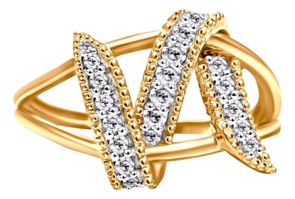 14K Yellow Gold Plated .925 Sterling Silver 1/4 Cttw Diamond Interlocking Bypass Ring (I-J Color, I1