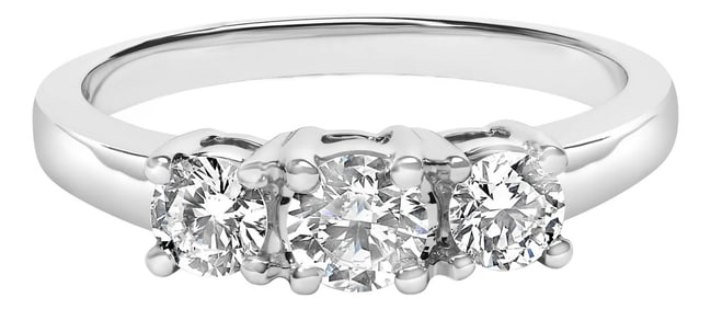 14K White Gold 3/4 Cttw Lab Grown Diamond 3 Stone Ring Band (F-G Color, VS2-SI1 Clarity)- Size 7