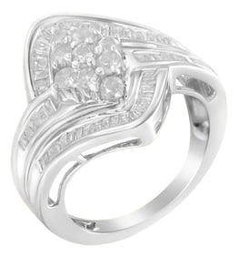 10K White Gold Diamond Bypass Cluster Ring (1 Cttw, I-J Color, I2-I3 Clarity) - Size 6