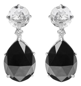 18K White Gold 1/5 Cttw Diamond with Round White Topaz and 20x15mm Pear Cut Black Onyx Gemstone Dang