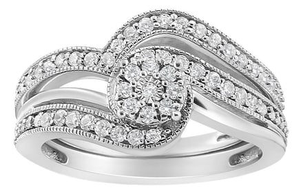 .925 Sterling Silver 1/3ct Cttw Multi-Diamond Bypass Vintage-Style Bridal Set Ring and Band (I-J Col