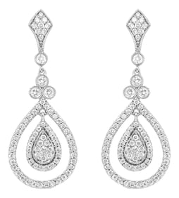 18K White Gold 1 1/4 Cttw Round Diamond Openwork Teardrop-Shaped Dangle Earrings (F-G Color, VS1-VS2