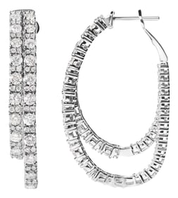 14K White Gold 4.0 Cttw Diamond Asymmetrical Inside Out Double-Hoop Earrings (I-J Color, I1-I2 Clari