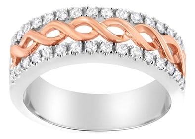 10K White and Rose Gold 1/3 Cttw Diamond Split Shank and Infinity Ribbon Band Ring (I-J Color, I1-I2