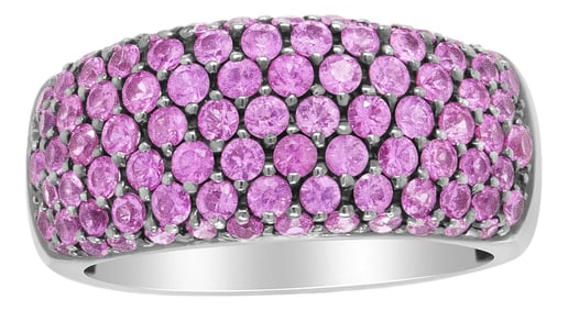 18K White Gold and Black Rhodium Multi Row Pink Sapphire Classic Band Ring - Ring Size 6.5