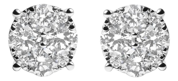 14K White Gold 2.00 Cttw Lab Grown Diamond Cluster Stud Earrings (G-H Color, VS1-VS2 Clarity)