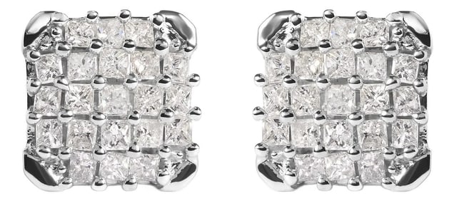10K White Gold 3/4 Cttw Princess Diamond Composite Open Frame Stud Earrings (I-J Color, I1-I2 Clarit
