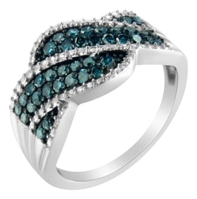 .925 Sterling Silver Treated Blue Color Diamond cocktail Ring (1/2 Cttw, Treated Blue Color, I2-I3 C