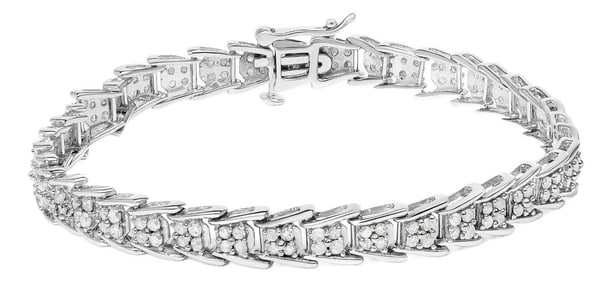 10k White Gold 2 cttw Diamond Fan-Shaped Link Tennis Bracelet (I-J Clarity, I3 Color) - Size 7.25"