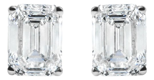 14K White Gold 2.0 Cttw Emerald Cut Lab Grown Diamond Solitaire Stud Earrings (G-H Color, VS1-VS2 Cl