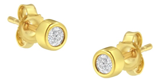 10K Yellow Gold 0.15 Cttw Round Brilliant-Cut Near Colorless Diamond Bezel-Set Stud Earrings (H-I Co