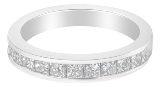 Women's 18K White Gold Princess Cut Diamond Band Ring (1 Cttw, G-H Color, SI1-SI2 Clarity) - Size 7-