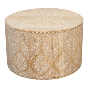 1990s Royal Bleached Inlay Drum Coffee Table