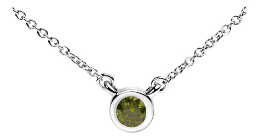 14K White Gold 1/2 Cttw Green Lab Grown Diamond Bezel-Set Solitaire 18" Pendant Necklace (Green Colo