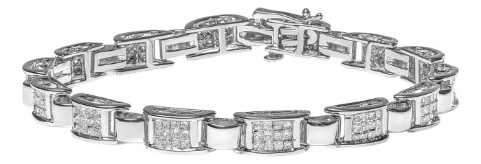 14K White Gold 2.00 Cttw Princess Diamond Invisible Set Link Bracelet (H-I Color, SI2-I1 Clarity) -