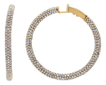 18K Rose Gold 6.90 Cttw Pave Set Diamond Inside Out Eternity Hoop Earrings (F-G Color, VS1-VS2 Clari
