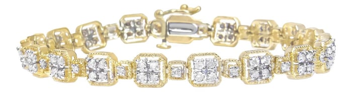 10K Yellow Gold 2.0 Cttw Diamond Square Link Bracelet (J-K Color, I2-I3 Clarity) - Size 7.25"