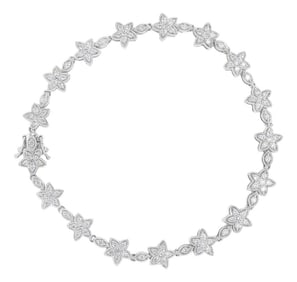 14K White Gold 1 1/5 Cttw Round Diamond Flower Blossom Link Bracelet (H-I Color, SI1-SI2 Clarity) -