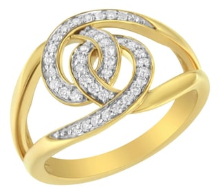 14K Yellow Gold Plated .925 Sterling Silver 1/4 Cttw Diamond Interlocking Loop Open Shank Bypass Rin