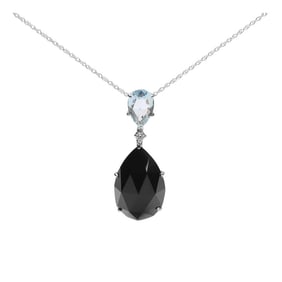 18K White Gold Diamond Accent and Pear Cut Sky Blue Topaz and Pear Cut Black Onyx Dangle Drop 18" Pe