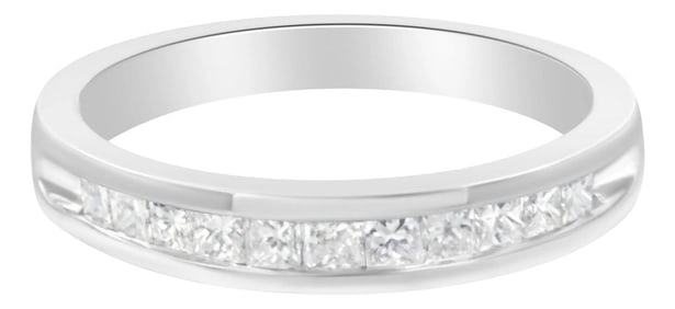 IGI Certified 1/2 Cttw Princess Cut Diamond 18K White Gold Channel Set Half Eternity Style Wedding B