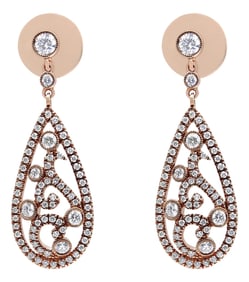 18K Rose Gold 1 1/4 Cttw Diamond Teardrop Shaped Drop and Dangle Screw Back Stud Earring (F-G Color,