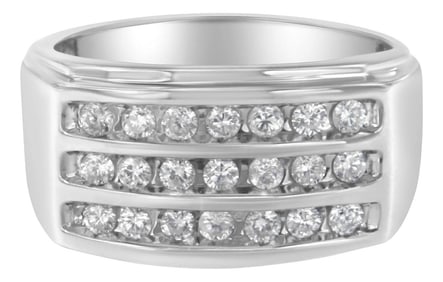 14K White Gold Men's Diamond Channel Set Band Ring (1 cttw, H-I Color, SI2-I1 Clarity) Size 10